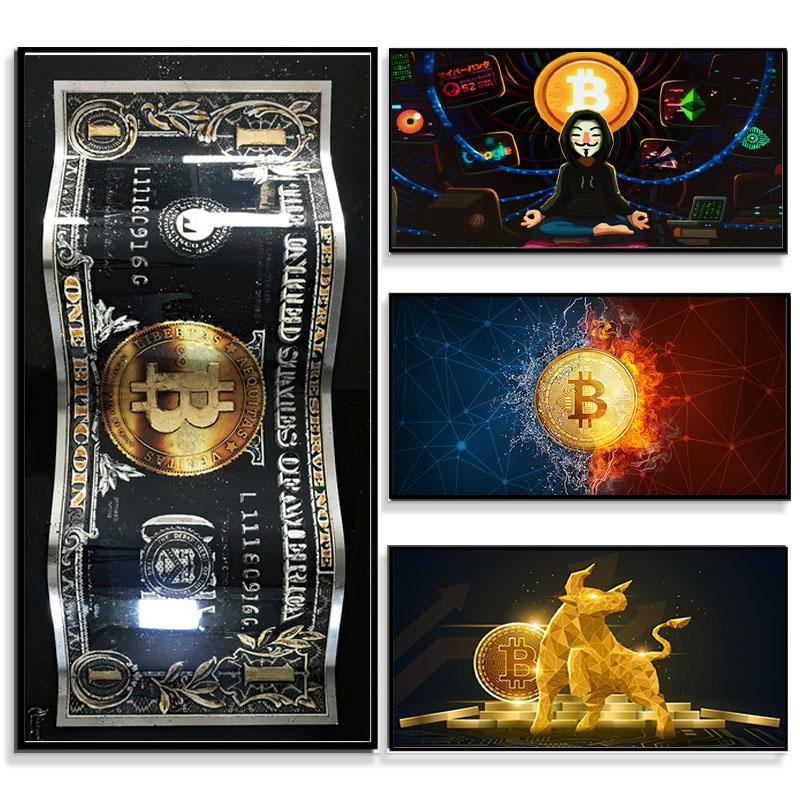 Золото Биткойн Анонимная Медитация Творчество Художественные картины на стене Художественные плакаты и принты Современные художественные картины Домашний декор Без рамки