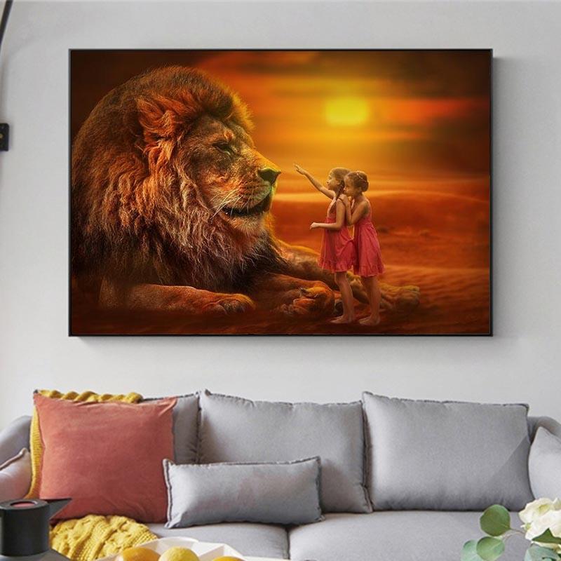 Близнецы со львами, африканские художественные холсты, картины на стене, художественные постеры и принты, африканские пейзажные художественные фотографии, домашний декор стен